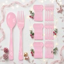 5pcs Pink Salad Utensils, Simple Easy To Clean Reusable, Elegant Durable Tableware, Suitable For Kitchen, Restaurant, Wedding, Birthday, Kitchen, Restaurant, Cafe, Holiday Party, - View 2