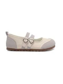ZKBBO Women's Heart Buckle Double Strap Mary Jane Flats, Spliced Round Toe Casual Flat Shoes - Beige - View 6