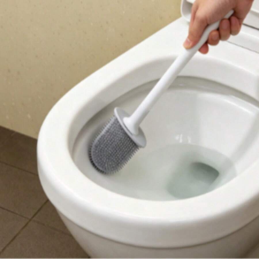 1pc Silicone Toilet Brush, Non-Scratch, Drill-Free Wall-Mounted Base Holder, Compact Size For Easy Storage And Organization, Anti-Roll And Anti-Drip Design, Suitable For RVs, Travel Trailers And Campers
