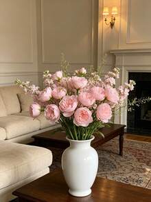 1/2 Bouquet Of Silk Peony Flowers, Pink Artificial Roses, 21 Pieces Of Artificial Peony Flowers, Suitable For Home Decor, Wedding, Tabletop, Bridal Party, Valentine's Day, Birthday Gift, Graduation - Pink - View 8
