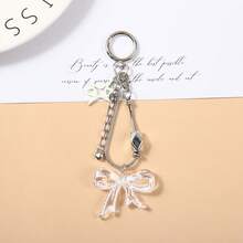 1Pc Clear Bow Star Keychain, Metal Chain Bag Charm, Car Key Backpack Pendant, Christmas Birthday Gift For Girls - Multicolor - View 6