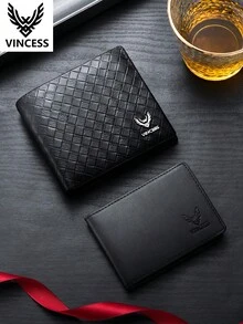 VINCESS New Men's Genuine Leather Wallet, Anti-Theft Soft Leather Premium Multi-Slot Large Capacity Business Casual Wallet, With Transparent Window ID Holder, Men's Cowhide Fashion Wallet, For Daily Use, Holiday Gift For Men - Black - View 10