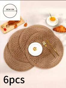 1/4/6pcs Bohemian Style Solid Color Woven Round Placemats, Table Decor, Home Party Table Setting, Home Decoration, Christmas Decor, Halloween Decor, Thanksgiving, Back To School, Valentine's Day, Party - Mocha Brown - View 8