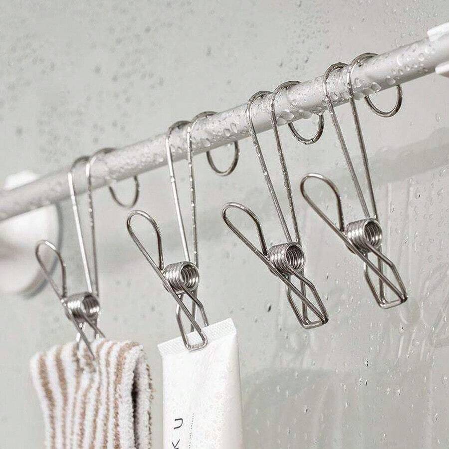 Windproof Stainless Steel Clothespins With Hooks, For Hanging Clothes And Socks At Home, And For Hanging Holiday Decorations And Photos; Metal Spring Clips