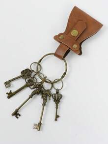 Medieval Vintage PU Leather Key Holder Set, Belt Pouch With Antique Skull Key, Halloween Renaissance Cosplay & Live Action Roleplay Costume Prop - A - View 4