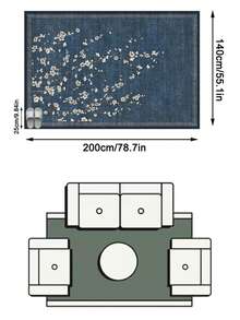 1PC Deep Blue & White Floral Vine Area Rug, New Chinese Vintage Style Faux Cashmere Rectangular Plum Blossom Pattern, Machine Washable Suitable For Living Room Bedroom Daily Home Decor, Aesthetic Home Decoration - Multicolor - View 14