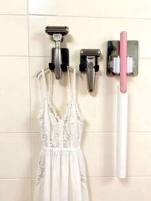 Mop Storage Rack With Hooks, Wall-Mounted Mop Holder, Plastic Scanner Storage Rack, Space-Saving Home Organizer, Keeps Room Tidy, Suitable For Bedroom, Garden, Bathroom, Home And College Dorm, Summer Home Bathroom Decor, Halloween Christmas Decoration Accessories, Room Decor, Home Decor, Cup - Multicolor - View 6