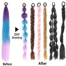 1pc 26inch Purple Synthetic Hair Braids Ponytail, Fluffy Long Braided Hair Extension, Suitable For Women's Daily Wear, Decoration And Party - Multicolor - View 5