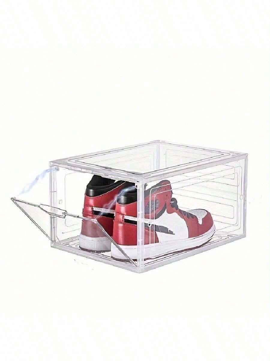 1pc Stackable Drawer Shoe Storage Bin, Clear Front Panel With Circular Pull Knob, Dustproof Plastic Shoe Organizer For Closet & Dorm - View 1