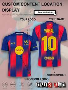 Personalized Customized Barcelona Men's Football Jersey & Youth Lightweight Soft Blue-Red Style Shirt & Match, Training, Casual Wear & Gift - Blue - View 2