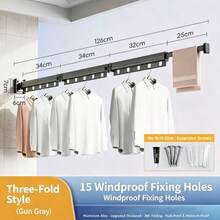 Foldable Shower Curtain Rod, Upgraded Thickened Aluminum Alloy Material, 360° Foldable Design, Rust-Proof And Moisture-Proof, Suitable For Balcony And Bathroom Drying Rack, Space-Saving, Easy To Store, Adapts To Various Wall Shapes - Multicolor - View 14