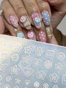 1pc Multi-Design Button Silicone Nail Art Mold 3D Cute Star Heart Flower Bear Button Shaped Nail Carving Template DIY Nail Tools - Clear - View 6