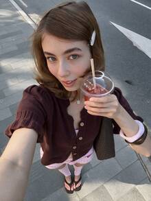 Fall/Winter Brown Short Sleeve Cardigan, Elegant Vintage Fashion Single-Breasted Knit Top - Brown - View 11