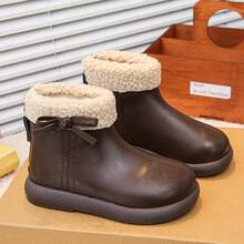 Girls' Thermal Lined Warm Ankle Boots, Thick Sole Anti-Slip Faux Fur Trim Boots, Versatile Everyday Boots For Autumn/Winter - Brown - View 3