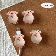 2D Flat Acrylic Cartoon Piglet Cable Protector (Set Of 2) – Shatter-Resistant, Stylish, And Durable Type-C Charging Cable Protector Designed For A Refined Lifestyle; Provides Superior Protection For Your Cable (Non-Electric/Passive Accessory). - Apricot - View 5