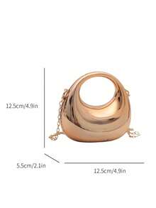 1pc Fashion Acrylic Mini Silver/Gold Handbag, Metallic Shiny Moon Shaped Clutch Purse With Metal Chain For Cosmetics And Jewelry, Stylish Gift For Women - Gold - View 11