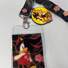 1pc Sonic Cherry Blossom Wrist Lanyard With Clear Card Holder, Anime Cartoon Wrist Strap With Detachable Buckle & Round Charm Keychain For Keys - Black - View 9