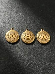 3/5pcs Vintage Sun Pattern Evil Eye Round Pendant, 18K Gold Stainless Steel Material, DIY Handmade Bracelet Necklace Earring Jewelry Accessories - Yellow Gold - View 5