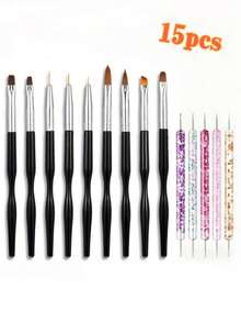 15 Pieces Nail Art Painting And Dotting Tool Set Multi Function, Nail Brushes And Dotting Pens - Multicolor - View 10