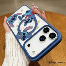 Disney Lilo & Stitch 俏皮史迪奇滿版印花透明磁吸防震手機殼，適用 iPhone 18 Pro/18 Pro Max/17 Pro Max/17 Pro/17 Air/17/16/15/14/13/12/11/X/XS Pro/Pro Max 系列，iPhone 18 Pro Max 手機殼、iPhone 18 Pro 手機殼、iPhone 17 手機殼，聖誕襪填充禮物，送女友 - 藍色 - 查看 37