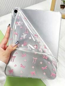 Pink Bow Flat Protective Case, Suitable For IPad (A16) 11 Inch, Painted Pattern Protective Case, Suitable For IPad 10.2 Inch/Air 112024/2025/2026, Suitable For IPad 10/9/8th Gen/Mini 1/2/3/4/5/6/7, Fashionable New Cute Tablet Protective Shell - Clear - View 3