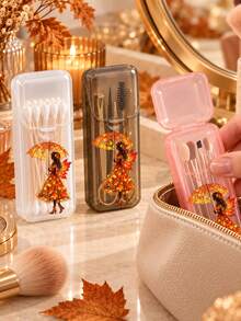 "HELLO FALL" Theme Portable Cotton Swab Storage Box, Toothpick And Floss Storage Box (Box Only) - Leak-Proof Travel Storage Box With Transparent Lid Design, Compact And Portable Oral Care Container, Suitable For Storing Toothpicks And Floss, Portable Storage, Compact Box, Ideal For Travel, Office, Outdoor And Home Use, Home Storage, Travel Accessories, Holiday Gift, Autumn Thanksgiving - Multicolor - View 2