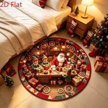 1pc 3D Santa Claus Giving Gifts To Kids Pattern Round Rug, And Gift Patterns, Perfect Holiday Gift, Suitable For Living Room, Study, Bedroom, Kitchen, Bathroom, Bedroom Rug, Bedside Rug, Christmas Decorative,Home Decor, Bedroom Decor, Winter Decor - Multicolor - View 2