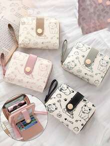 Women's Mini Wallet, Cute Cat Pattern, Small Zipper Coin Purse With Multiple Card Slots And Wrist Strap - Lightweight And Portable, Can Hold Cash, ID Cards And Coins, Large Capacity Short Wallet, Fashionable And Cute Faux Leather Coin Purse, Suitable For Daily Use, Commuting To Work, Also An Ideal Gift For Friends And Family. - Multicolor - View 1