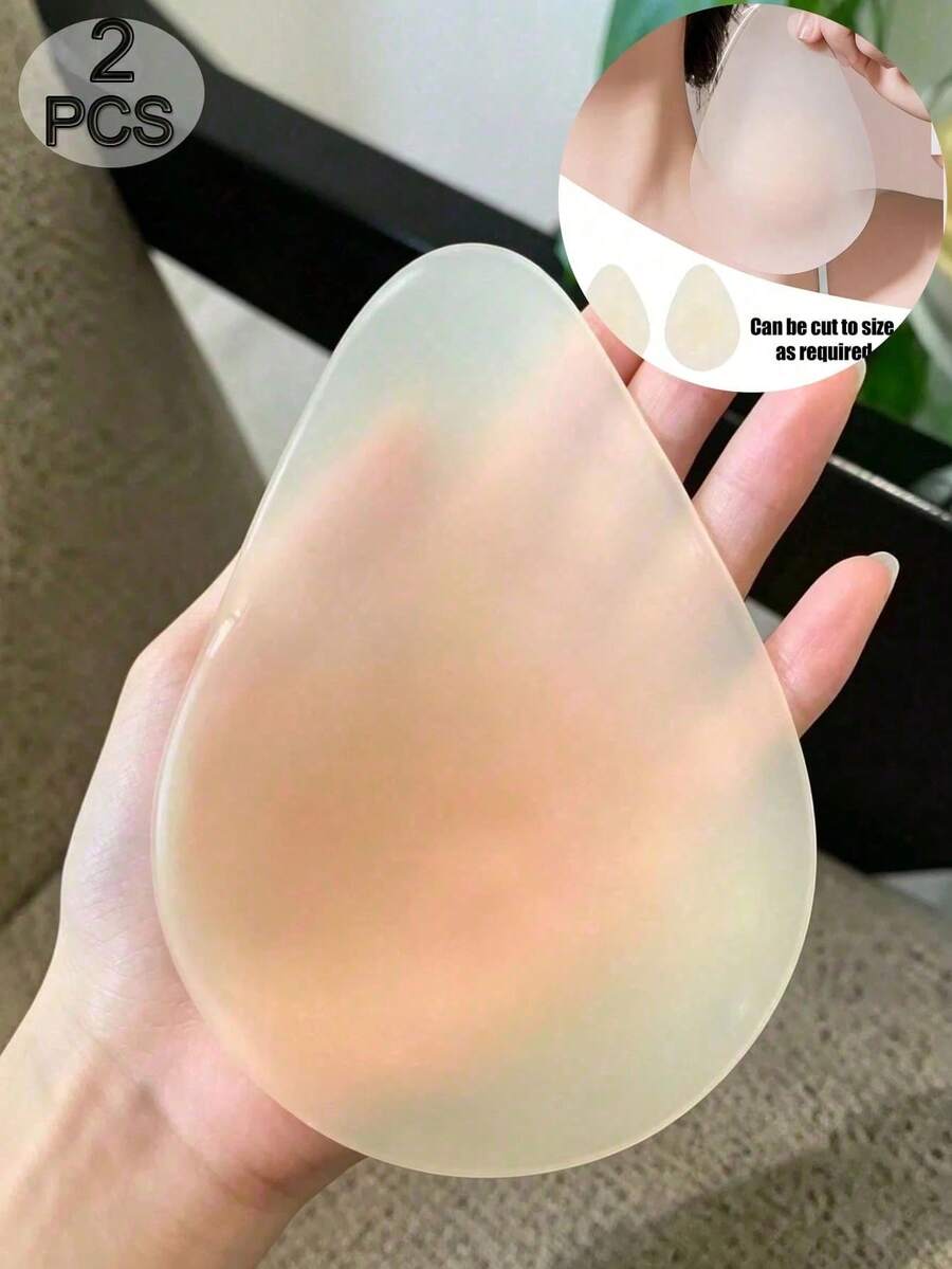 2pcs Water Drop Shaped Silicone Breast Lift Pads, Reusable Invisible Push-Up Adhesive Nipple Covers, Suitable For Backless Outfits - Multicolor - View 1