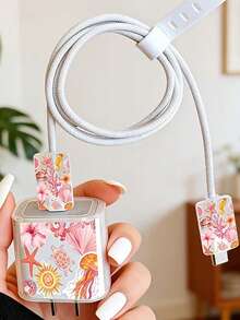 Söt hajsköldpaddsmönstrad laddkabelskyddare, kompatibel med Apple 20W-laddare, minimalistiskt skyddsfodral för Apple-laddare, lämplig för 20W 15/16 Pro Max-laddkabelskydd, reptålig och bittskydd, lämplig för 18/14/17 Plus - Orangea havet - Visa 4