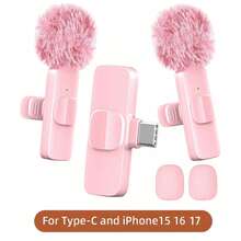 Pink Wireless Lavalier Microphone, Compatible With IPhone And Android, Mini Clip-On Microphone With Noise Cancellation, USB-C/Lightning Interface - one-size - View 13
