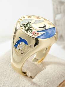 1pc Fashionable Popular Valentine'S Day Mermaid Love Cupid Painted Finger Rings For Women Jewelry Gift - Multicolor - View 8