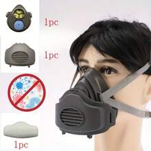 1 Industrial Paint Spray Respirator Work Protection Dust Half Mask Rubber Reusable Respirator With KN95 Filter (Non-Medical) - A - View 2