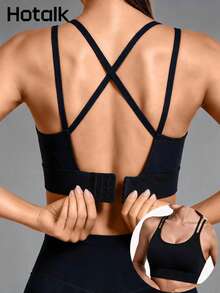 Hotalk Women's Wire-Free, High-Support Sports Bra With A Sexy Cross-Back Design And Adjustable Underband For Easy On And Off. - Black - View 1