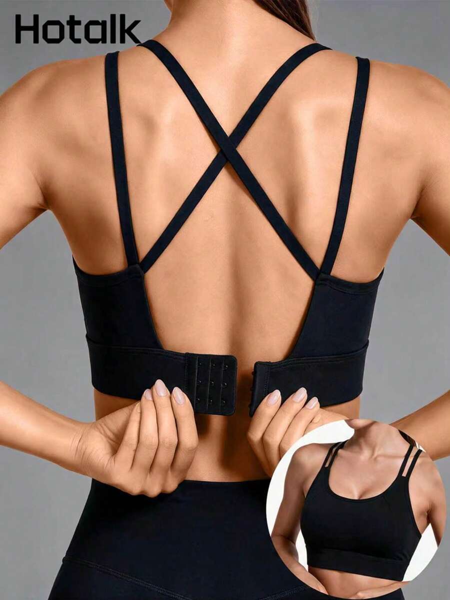 Hotalk Women's Wire-Free, High-Support Sports Bra With A Sexy Cross-Back Design And Adjustable Underband For Easy On And Off. - Black - View 1