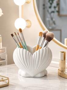 Shell Shaped Makeup Brush Holder, To Organize Vanity Table And Save Counter Space, Holds Makeup Brushes, Lip Liners, Eyeliners And Beauty Tools. No Installation Required, Just Place On Tabletop Stably, Ideal For Bathroom Vanity And Dressing Table - Multicolor - View 3