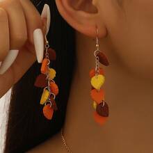 1 Pair Autumn Unique Style Gently Falling Leaf Earrings, Personalized Small Acrylic Leaf Texture Ear Hooks Ear Jewelry (Without Card) - Multicolor - View 1