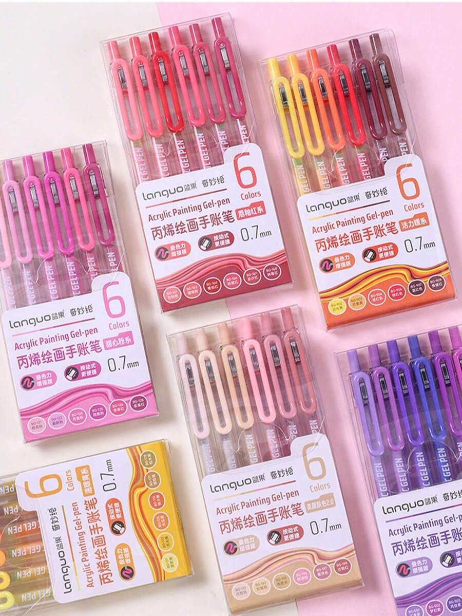 Languo NEW Comfortable-Big Refill 6pcs/Set 90colors Clicker Gel Pen Colors Graffiti Gel Pen,Full Needle Nib,High Quality Ink Artist Drawing For Stackable Colors, Doodle Drawing, Handwriting, Learning Markers Art Supplies Stationery - Sets - View 1