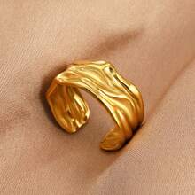 3pcs European & American Vintage Asymmetrical Pleated Wide Band Rings Set, Fashionable Luxury High-End Gold Open Rings, Suitable For Women's Daily, Holiday, Commute Wear - 3-piece Ring Set - View 6