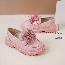 Sepatu Loafer Anak Perempuan Warna Pink Mengkilap, Gaya Baru Musim Semi/Gugur, Dekorasi Rhinestone Bunga Kembang Api 3D, Berkilau dan Menarik Perhatian, Desain Slip-On untuk Mudah Dipakai/Dilepas, Sol Tebal Bergerigi Hitam Anti-Selip Peredam Guncangan, Ujung Bulat Longgar, Sepatu Gaun Sekolah Gaya Putri - Berwarna merah muda - View 7