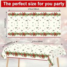 Tablecloth, Christmas Party Tablecloth With Holly And Pinecone Pattern, 54*108 Inches Merry Christmas Festive Tablecloth, Rectangular Waterproof Christmas Holiday Tablecloth, Christmas Party Decor Set Of 3/1 Piece - Red and Green - View 2