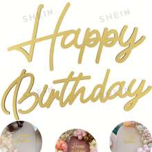 Happy Birthday Wooden Sign, White Hollow Wooden Happy Birthday Letter Sign, Vintage Rustic Style Birthday Party Decoration Background Wall Photo Prop (Gold) - A - View 2