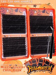 Halloween Cosplay Cluster Lash Kit, 10D-40D & 80D-150D Individual Volume Cluster Lashes, Dramatic Spooky False Eyelashes For Halloween Party, Costume & Gothic Eye Makeup, Includes Tweezers & Lash Brush - View 4