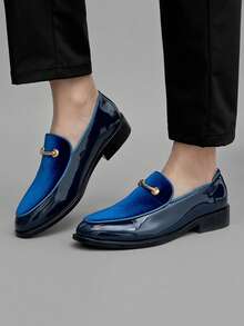 38-47 Plus Size Men's Business Office Formal Shoes, Slip-On Loafers With Anti-Slip Sole, British Style Groom Shoes, Suitable For Daily Commute, Wedding, Suit Party And Work - 9905 Blue - View 5
