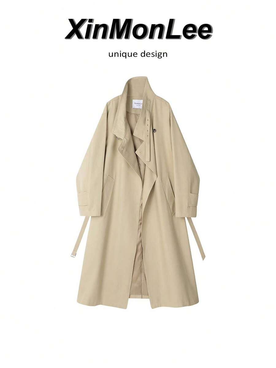 Premium Elegant Korean Style Loose Casual Stand Collar Button Coat Jacket, Suitable For Campus, Office And Daily Wear, Spring/Autumn - Khaki - View 1