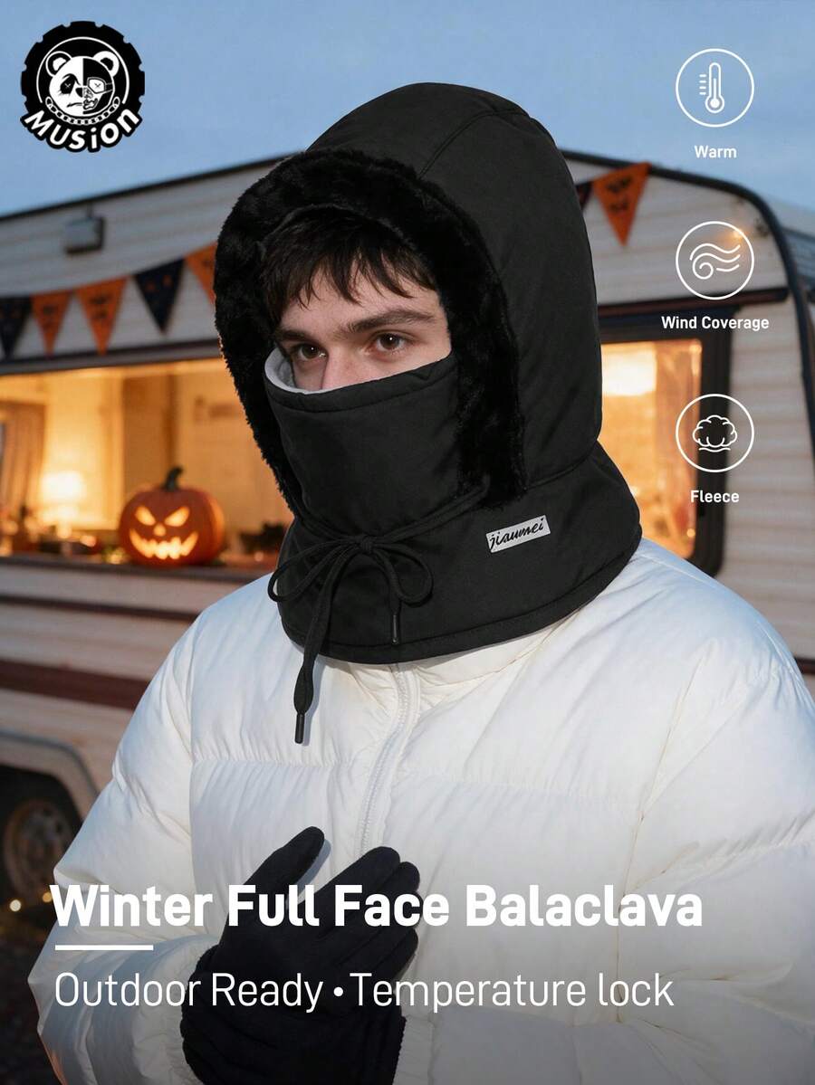 Musion 1/2/3pcs Fleece Lined Winter Balaclava, Windproof Drawstring Full Face Coverage Warm Snow Hat, Suitable For Skiing Outdoor Cold Weather, Warm Balaclava, Fleece Lined Drawstring Full Coverage Face Mask Hat, Suitable For Outdoor Travel Daily Use - Multicolor - View 1