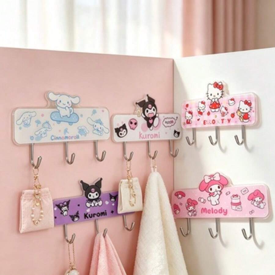 1pc Sanrio Cute Cartoon Hook Bedroom Door Back No-Drill Decorative Hook - Multicolor - View 1