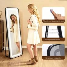 Espejo de Cuerpo Entero con Luz LED, 3 Modos de Iluminación, Espejo de Piso de Tamaño Completo para Recámara, Vestidor y Dormitorio - predeterminado - Ver 1