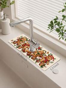 1pc Sink Faucet Absorbent Mat, Christmas Gingerbread Man Pattern, Drainage Mat, Suitable For Kitchen, Bathroom Sink, Countertop, Drainage Mat, Diatomaceous Earth Material, Trimmable, Quick-Dry Mat - Multicolor - View 14