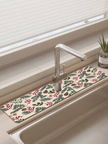 1pc Sink Faucet Absorbent Mat, Christmas Decoration Pattern, Drainage Mat, Suitable For Kitchen, Bathroom Sink, Countertop, Drainage Mat, Diatomaceous Earth Material, Trimmable, Quick-Dry Mat - Multicolor - View 4